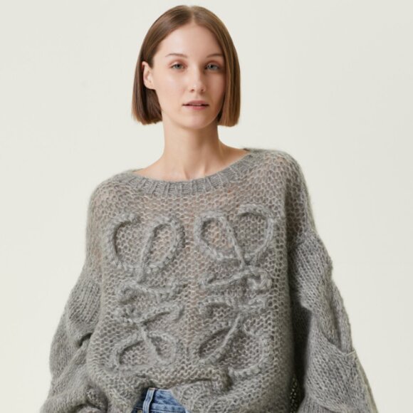 NEW Loewe Anagram Cable-Knit Sleeve Sweater in gray - Picture 3 of 7